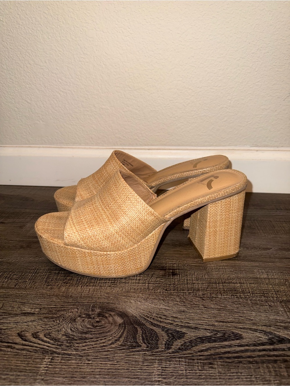 Report Woven Platform Mule Heels in Tan